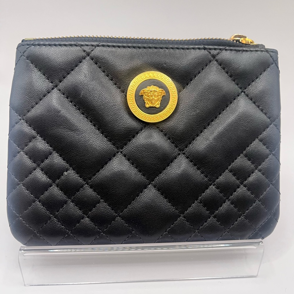 GIANNI VERSACE  Black Quilted Leather Pouch